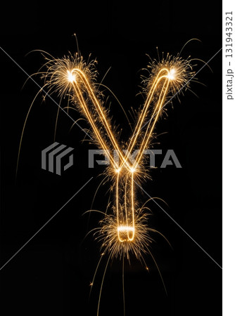 Golden Sparkler Light Painting typeface Typography the character Y Golden Sparkler Light Painting typeface Typography the character Y 131943321