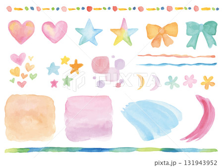 カラフルな水彩の様々なガーリーデザイン素材のセット カラフルな水彩の様々なガーリーデザイン素材のセット 131943952