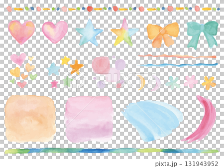 カラフルな水彩の様々なガーリーデザイン素材のセット カラフルな水彩の様々なガーリーデザイン素材のセット 131943952