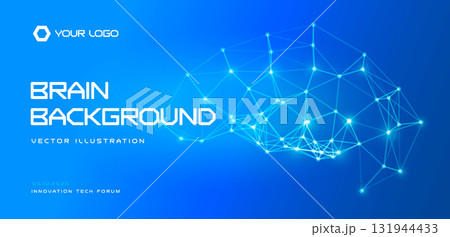 AI brain background, neural network nodes, glowing blue connections. For tech presentations, science posters, healthcare research, Neural networks graphics for AI branding. Vector illustration 131944433