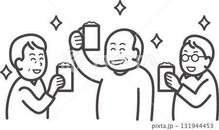 おじさんの飲み会のイラスト　線画のみ　ゆるいイラスト 131944453
