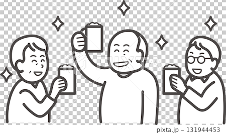 おじさんの飲み会のイラスト　線画のみ　ゆるいイラスト 131944453