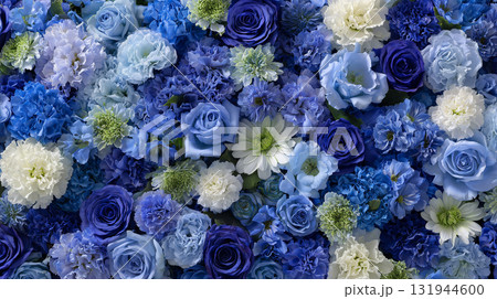 華やかな花の背景 |  バラとカーネーション メイン 【ブルー】 131944600