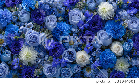 華やかな花の背景 |  バラとカーネーション メイン 【ブルー】 131944601