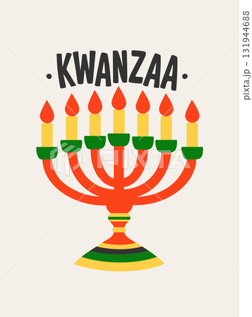 Happy Kwanzaa. Kinara and lettering. Vector isolated illustration Happy Kwanzaa. Kinara and lettering. Vector isolated illustration 131944688