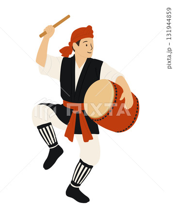 沖縄のお祭りエイサーを踊る男性のイラスト 131944859