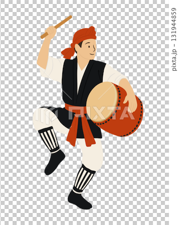 沖縄のお祭りエイサーを踊る男性のイラスト 131944859