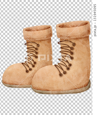 Watercolor Illustration of Tan Hiking Boots Watercolor Illustration of Tan Hiking Boots 131945095