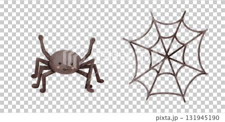 Cute watercolor spider and web. Hand drawn Halloween design element perfect for kids card, party decor, or spooky illustration. Cute watercolor spider and web. Hand drawn Halloween design element perfect for kids card, party decor, or spooky illustration. 131945190