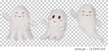 Halloween set of Cute ghosts in different poses. Hand drawn Watercolor Children's scary characters isolated on a background. For kids Halloween party invitations, spooky decorations, posters and cards Halloween set of Cute ghosts in different poses. Hand drawn Watercolor Children's scary characters isolated on a background. For kids Halloween party invitations, spooky decorations, posters and cards 131945193