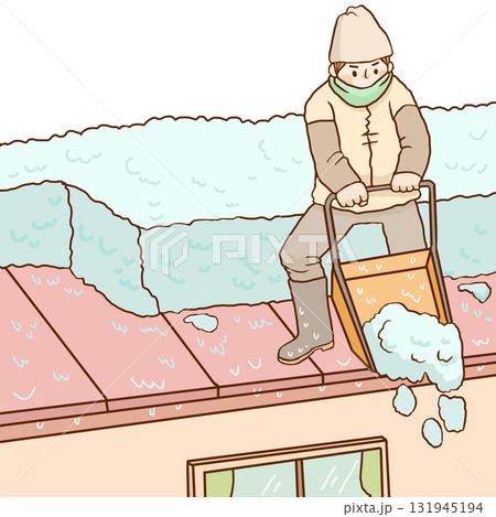 屋根の雪下ろしをする人 131945194