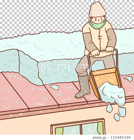 屋根の雪下ろしをする人 131945194