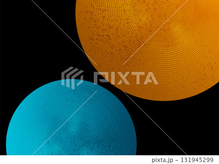 Abstract linear blue and golden circles with grunge grainy texture background Abstract linear blue and golden circles with grunge grainy texture background 131945299