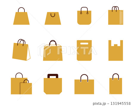 クラフト紙袋などのショッピングバッグのアイコンセット 131945558