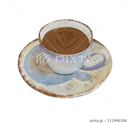 Hand drawn cup of hot chocolate. Watercolor illustration. 131946306