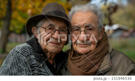 Portrait of a couple of two old people of retirement age. AI Generated Portrait of a couple of two old people of retirement age. AI Generated 131946530