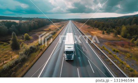 A truck carrying cargo on the highway against the sky. AI Generated 131946594