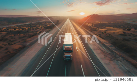 A truck carrying cargo on the highway against the sky. AI Generated 131946595
