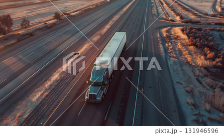 A truck carrying cargo on the highway against the sky. AI Generated 131946596