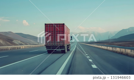 A truck carrying cargo on the highway against the sky. AI Generated A truck carrying cargo on the highway against the sky. AI Generated 131946603