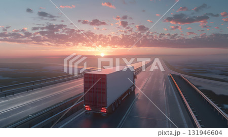 A truck carrying cargo on the highway against the sky. AI Generated A truck carrying cargo on the highway against the sky. AI Generated 131946604