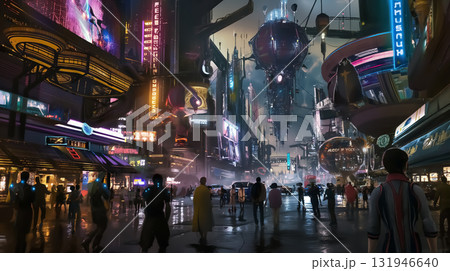 鮮やかな光に包まれた近未来大都市の幻想的な夜景 131946640