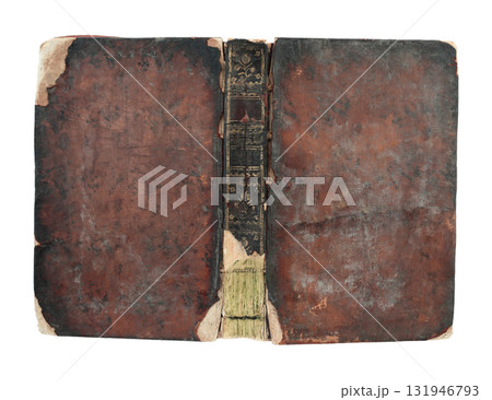 Fully unfolded antique book cover with aged leather texture and vintage look, isolated on transparent background Fully unfolded antique book cover with aged leather texture and vintage look, isolated on transparent background 131946793