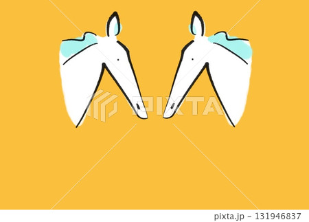 向かい合う2頭の馬の横顔 2026 墨絵 年賀状テンプレート 向かい合う2頭の馬の横顔 2026 墨絵 年賀状テンプレート 131946837