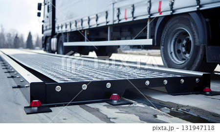 A truck or trailer carrying cargo undergoes a weighing procedure. Neural network AI generated art 131947118