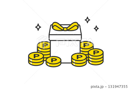 山積みのポイントコインと正面のプレゼントボックス【ベクターイラスト素材】 山積みのポイントコインと正面のプレゼントボックス【ベクターイラスト素材】 131947355