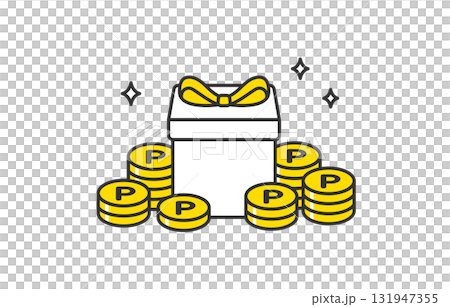 山積みのポイントコインと正面のプレゼントボックス【ベクターイラスト素材】 山積みのポイントコインと正面のプレゼントボックス【ベクターイラスト素材】 131947355
