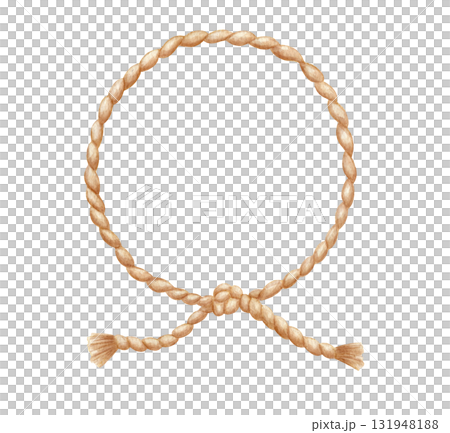 Round rope wreath. Watercolor illustration isolated on white background. Round rope wreath. Watercolor illustration isolated on white background. 131948188