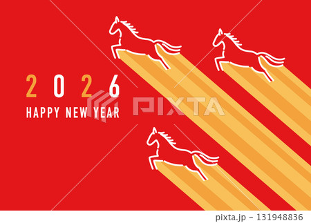 走る馬のシンプルな年賀状 赤背景 2026年午年 走る馬のシンプルな年賀状 赤背景 2026年午年 131948836