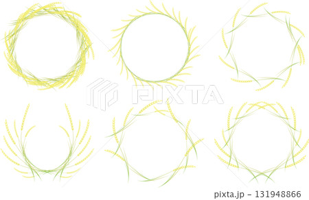 稲のもみが黄色で穂が緑色の稲が円形に並ぶフレームセット 稲のもみが黄色で穂が緑色の稲が円形に並ぶフレームセット 131948866