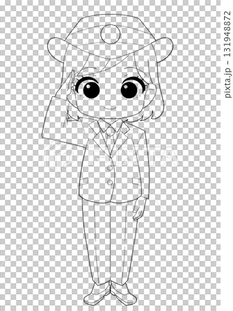 一位女車站服務員的可愛黑白插圖 131948872