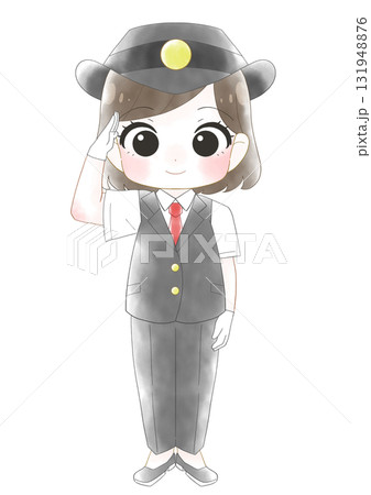 女性駅員のかわいい水彩風イラスト 131948876