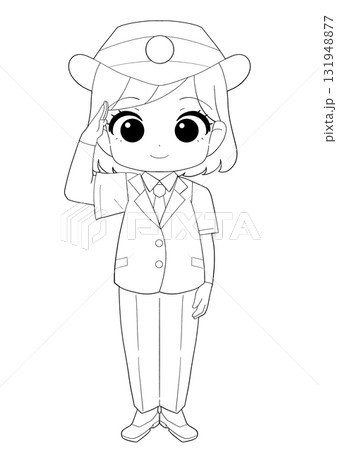 女性駅員のかわいい白黒イラスト 女性駅員のかわいい白黒イラスト 131948877