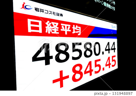 日本の東京都市景観初4万8000円台・最高値更新4万8580円44銭・株価/終値=9日、日本橋兜町 日本の東京都市景観初4万8000円台・最高値更新4万8580円44銭・株価/終値=9日、日本橋兜町 131948897