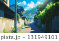夏の昼下がり郊外の住宅街に続く坂道 131949101