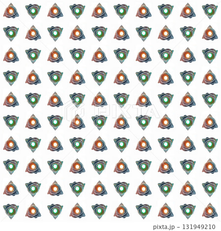 Repeating geometric shapes decorative arrangement. A series of repeating geometric shapes arranged in a grid with an orange and green core. Repeating geometric shapes decorative arrangement. A series of repeating geometric shapes arranged in a grid with an orange and green core. 131949210