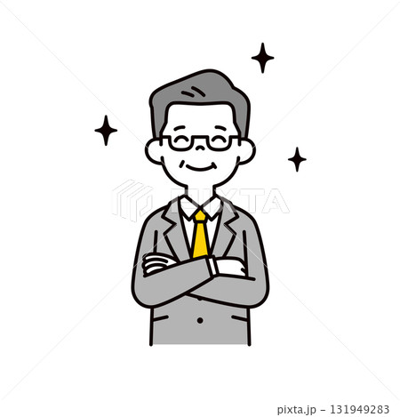 腕を組んで満足そうに微笑む、60代・70代の男性経営者のシンプルな上半身ベクターイラスト素材 腕を組んで満足そうに微笑む、60代・70代の男性経営者のシンプルな上半身ベクターイラスト素材 131949283