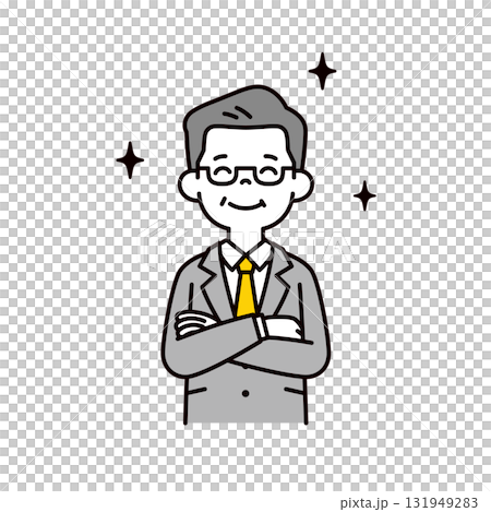 腕を組んで満足そうに微笑む、60代・70代の男性経営者のシンプルな上半身ベクターイラスト素材 腕を組んで満足そうに微笑む、60代・70代の男性経営者のシンプルな上半身ベクターイラスト素材 131949283