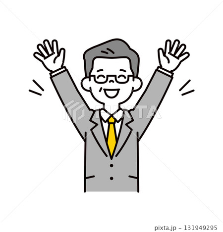 笑顔で大喜びする、60代・70代の代表取締役社長のシンプルな上半身ベクターイラスト素材 131949295