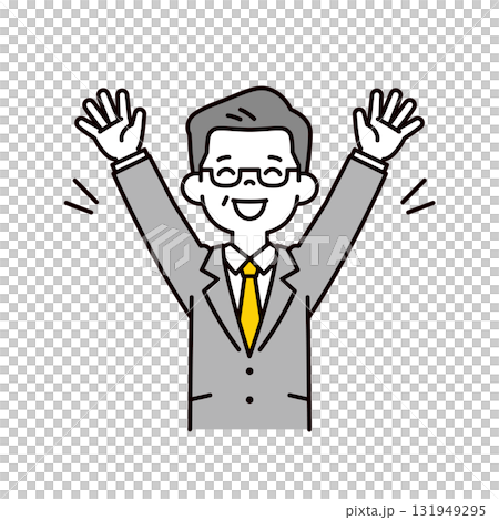 笑顔で大喜びする、60代・70代の代表取締役社長のシンプルな上半身ベクターイラスト素材 131949295