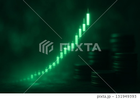 Finance concept with rising stock chart in digital green glow, background Finance concept with rising stock chart in digital green glow, background 131949393