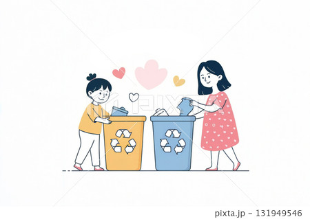 ごみ分別をする家族 ごみ分別をする家族 131949546