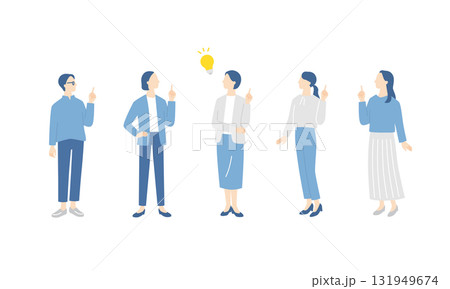 問題が解決した女性ビジネスチームの全身イラストセット 131949674