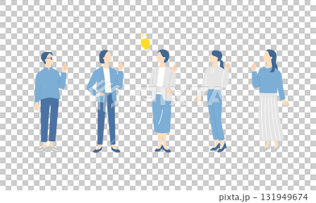 問題が解決した女性ビジネスチームの全身イラストセット 131949674