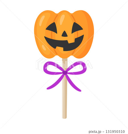 Halloween lollipop with jack o lantern, flat vector style. Halloween lollipop with jack o lantern, flat vector style. 131950310