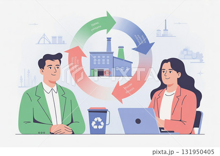 リサイクル工場と資源循環のイメージ 131950405